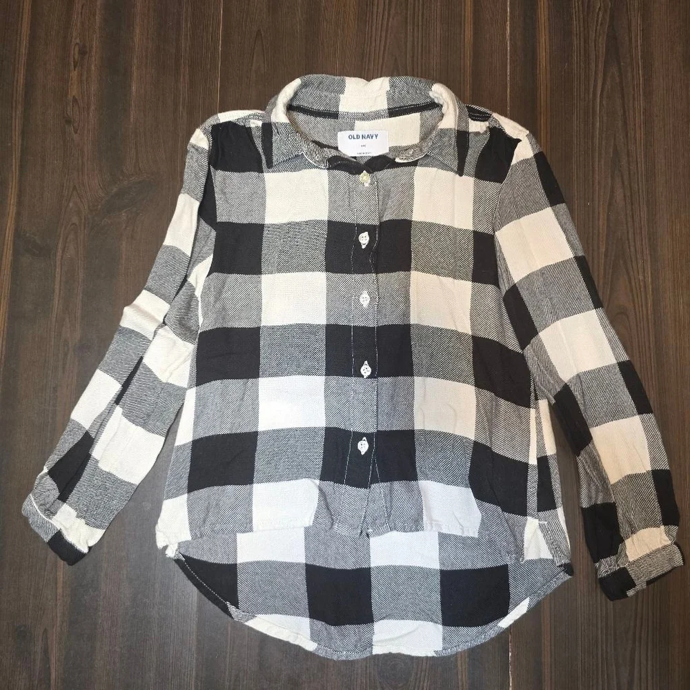 Old Navy Girls Plaid Button Down Shirt Black White M